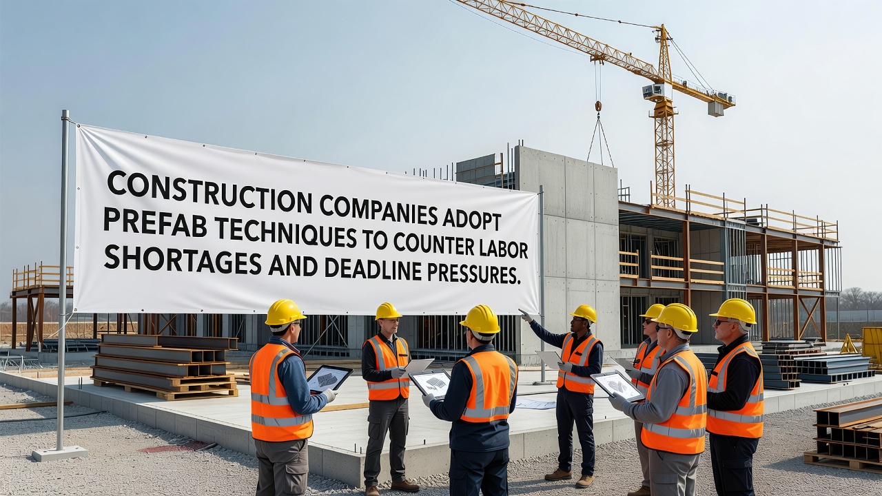 Interior view of a prefabrication factory assembling modular building sections
